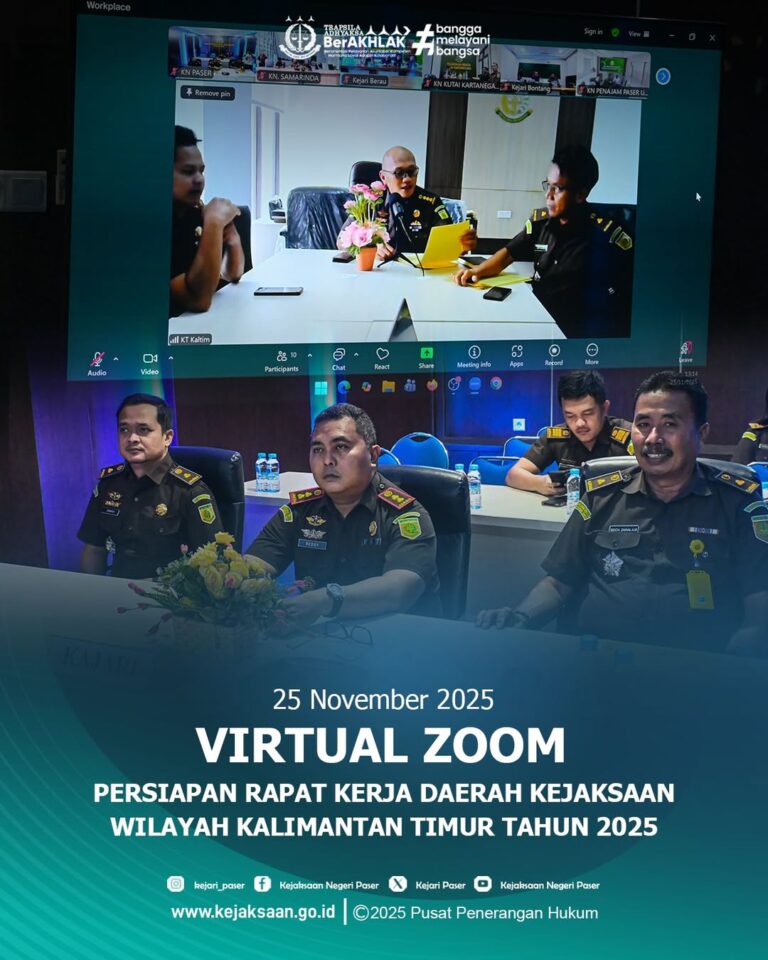 kegiatan Virtual Zoom Persiapan Rapat Kerja Daerah Kejaksaan Wilayah Kalimantan Timur Tahun 2025.