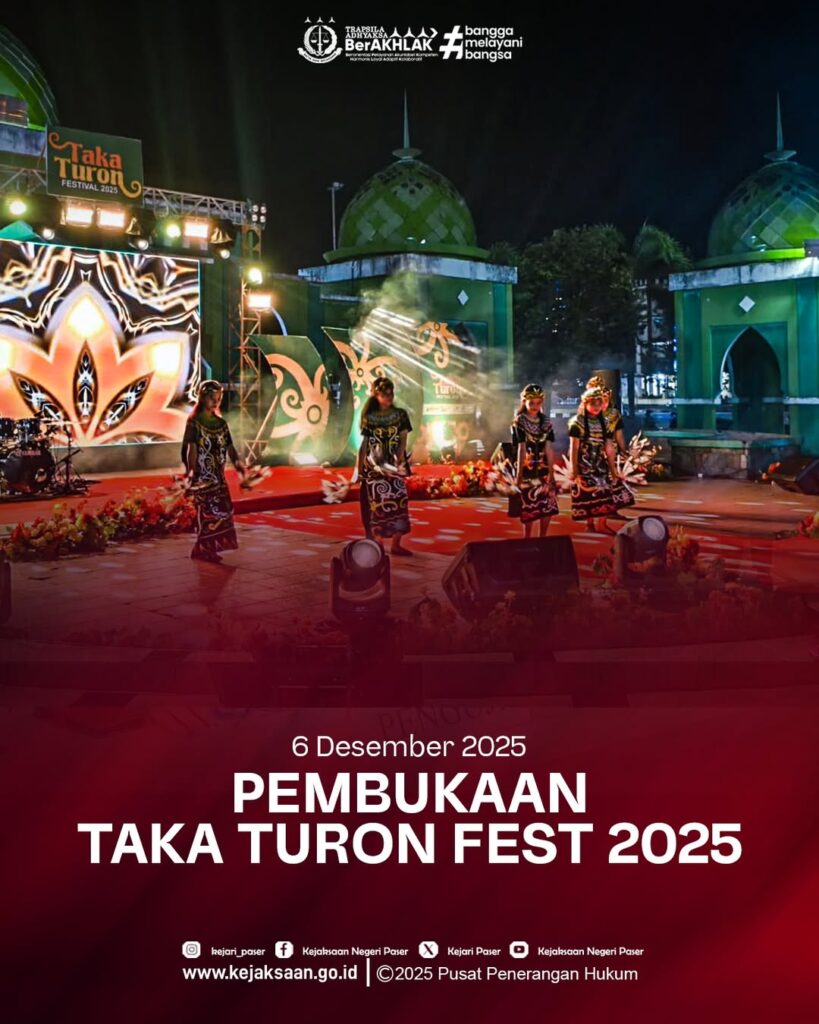Pada hari Sabtu, tanggal 06 Desember 2025 pukul 20.00 WITA - Selesai. Bertempat di Arena Promosi Putri Petung (MTQ), Mewakili Kepala Kejaksaan Negeri Paser, Kepala Seksi Perdata dan Tun, Bapak Imran, S.H.,M.H menghadiri kegiatan Pembukaan Taka Turon Fest 2025.