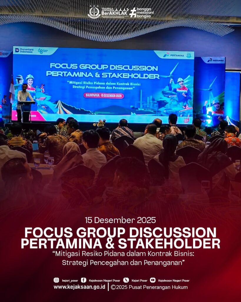 Focus Group Discussion (FGD) Pertamina dan Stakeholder  dengan tema/topik materi, yaitu “Mitigasi Risiko Pidana dalam Kontrak Bisnis: Strategi  Pencegahan dan Penanganan”.