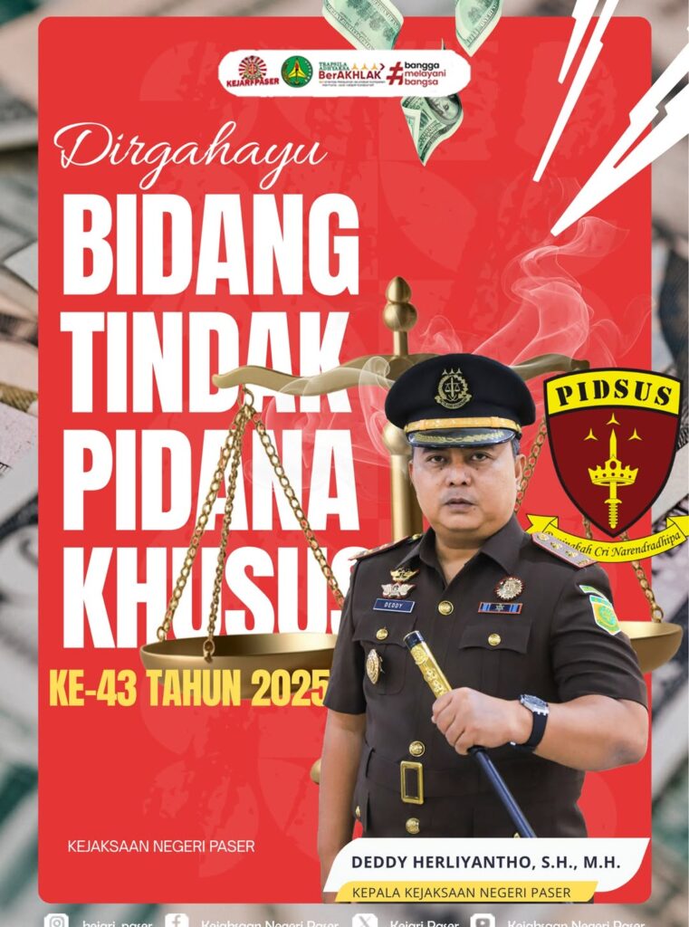 mengucapkan Selamat Hari Lahir Bidang Tindak Pidana Khusus Kejaksaan Republik Indonesia ke-43 Tahun 2025.