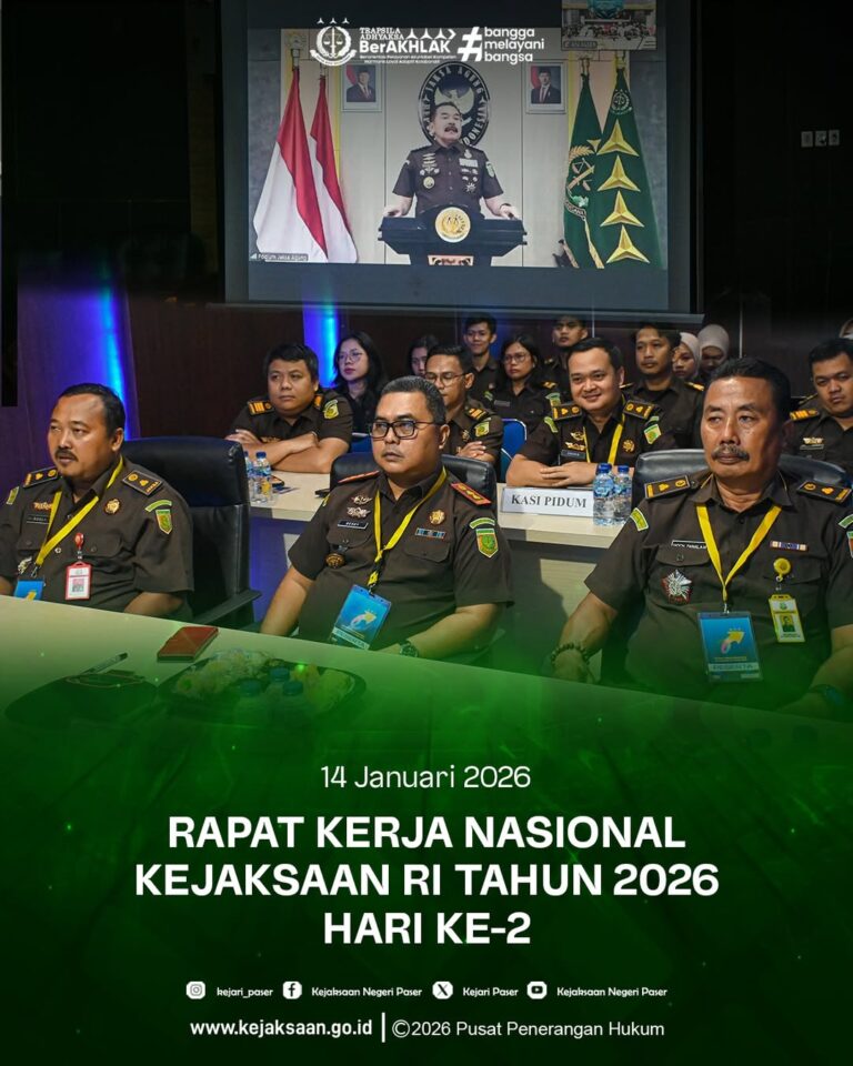 mengikuti Rapat Kerja Nasional Tahun 2026 Hari ke-2 dengan tema Penguatan Tata Kelola Kejaksaan Dalam Reformasi Penegakan Hukum Dan Pelayanan Publik Melalui Peningkatan Akuntabilitas Dan Integritas secara virtua