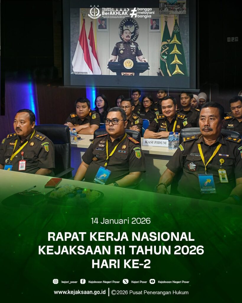 mengikuti Rapat Kerja Nasional Tahun 2026 Hari ke-2 dengan tema Penguatan Tata Kelola Kejaksaan Dalam Reformasi Penegakan Hukum Dan Pelayanan Publik Melalui Peningkatan Akuntabilitas Dan Integritas secara virtua