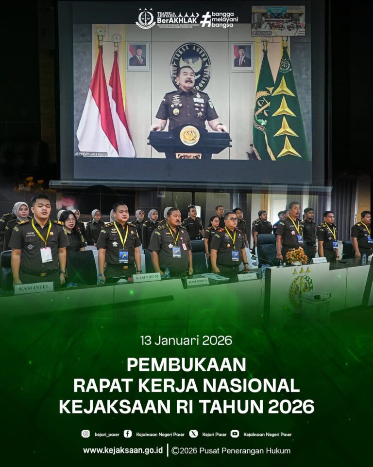 Pembukaan Rapat Kerja Nasional (RAKERNAS) Kejaksaan Republik Indonesia Tahun 2026 secara daring bertempat di Aula Kejaksaan Negeri Paser