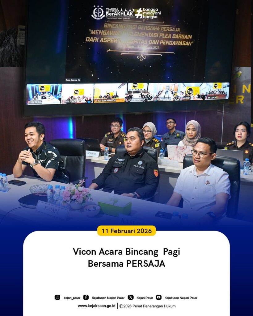 kegiatan Vicon Acara Bincang Pagi Bersama PERSAJA Dalam rangka memberikan pemahaman yang komprehensif terkait Undang-Undang Nomor 20 Tahun 2025 tentang KUHAP khususnya terkait mekanisme Pengakuan Bersalah (Plea Bargain) dari sudut pandang integritas dan pengawasan internal maupun eksternal
