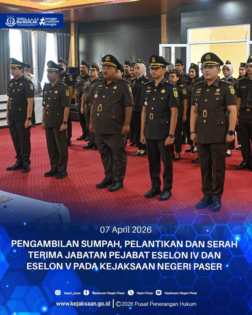 kegiatan Pengambilan Sumpah dan Serah Terima Jabatan Pejabat Eselon IV dan Eselon V pada Kejaksaan Negeri Paser