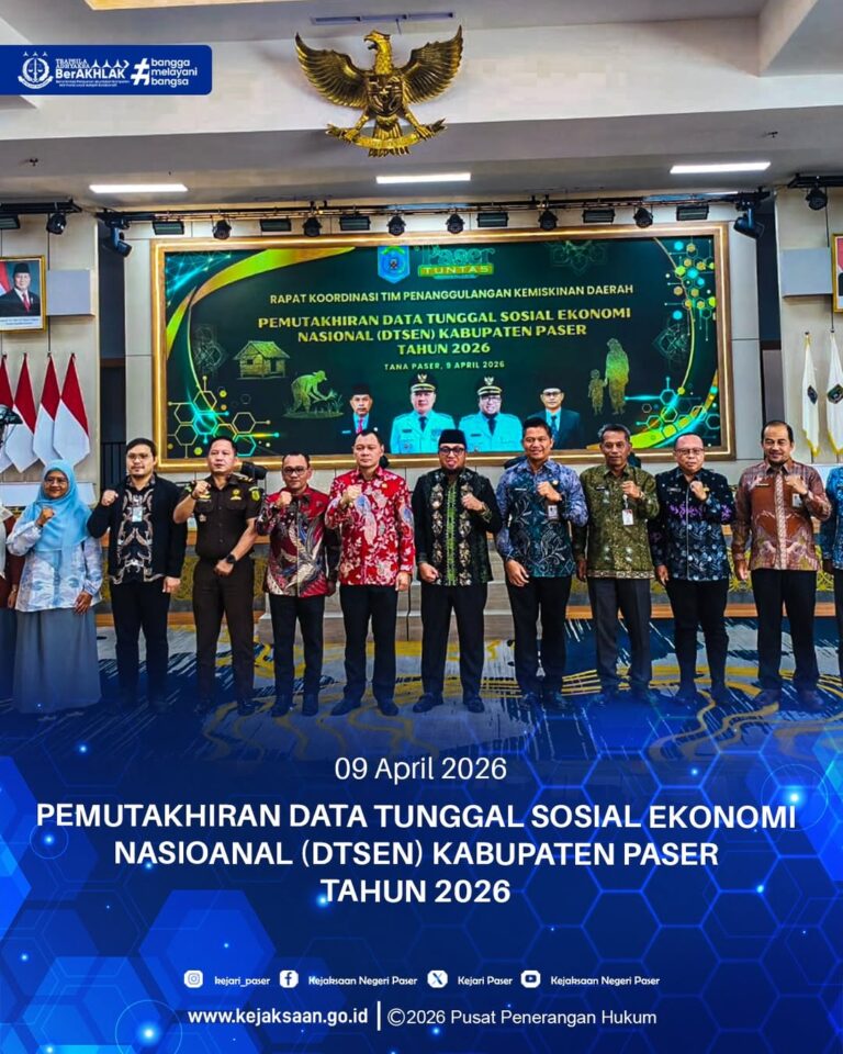 kegiatan sebagai narasumber pada rapat koordinasi tim penangggulangan kemiskinan daerah terkait kebijakan nasional pemutakhiran DTSEN Kab. Paser.