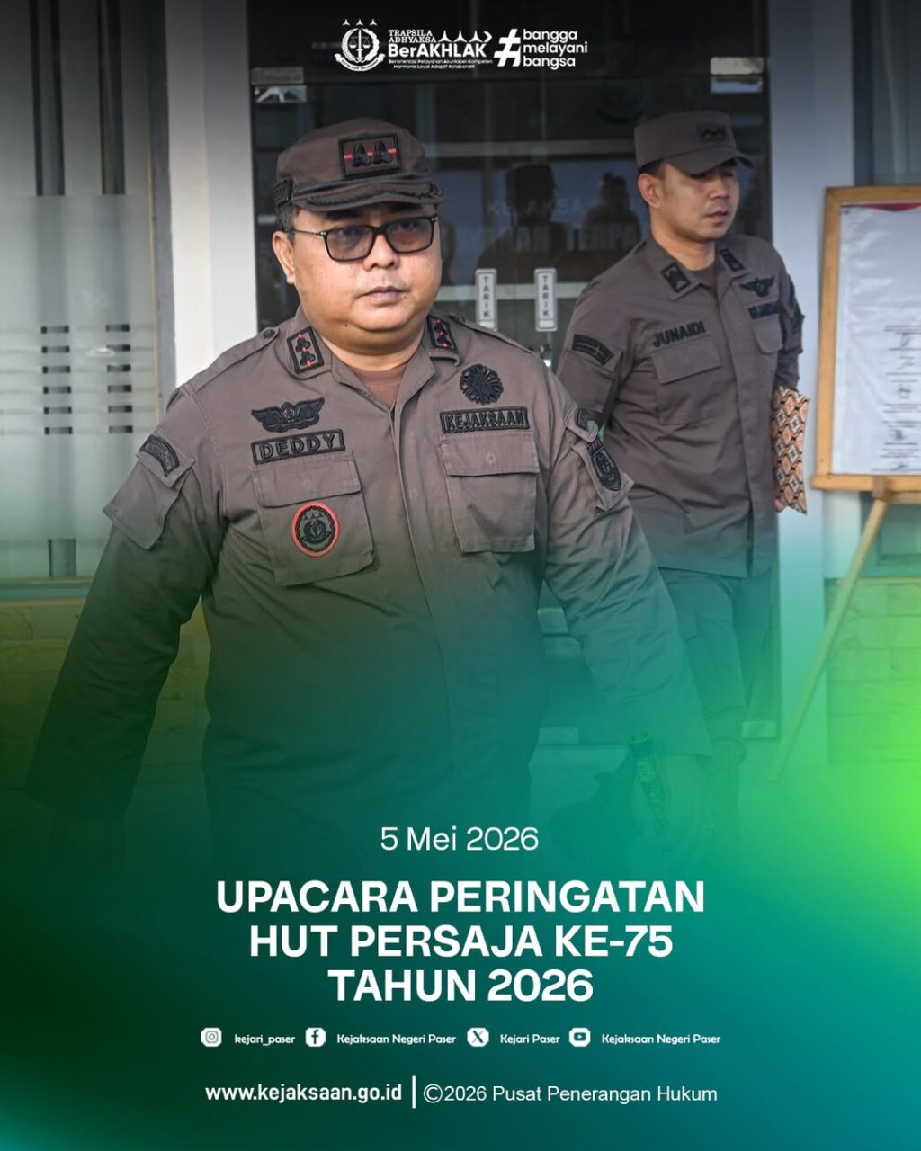 Kejaksaan Negeri Paser melaksanakan upacara peringatan Hari Ulang Tahun Persatuan Jaksa Indonesia (PERSAJA) ke-75