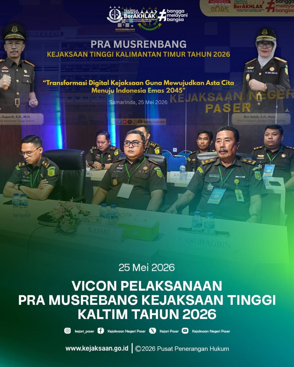 Pra Musrenbang (Musyawarah Perencanaan Pembangunan) Kejaksaan Tinggi Kalimantan Timur Tahun 2026 secara virtual dengan Tema "Transformasi Digital Kejaksaan Guna Mewujudkan Asta Cita Menuju Indonesia Emas 2045".