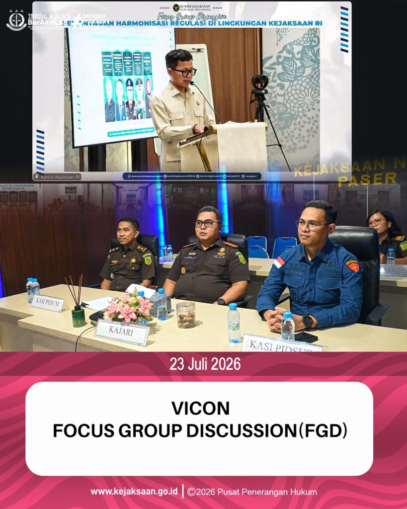 kegiatan video conference Focus Group Discussion (FGD) dengan tema "Pemantauan Harmonisasi Regulasi Pelaksanaan Tugas di Lingkungan Kejaksaan Republik Indonesia"