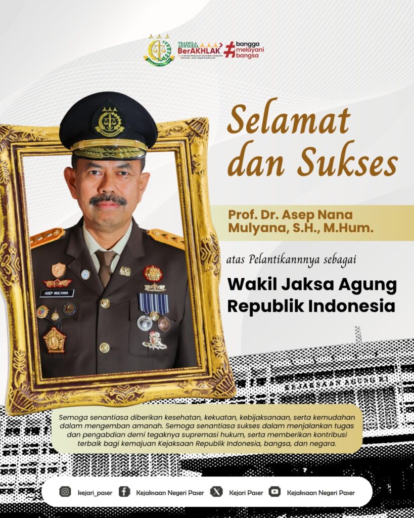 Selamat dan Sukses atas dilantiknya para Pejabat Eselon IA, Eselon IB, dan Eselon II di lingkungan Kejaksaan Agung Republik Indonesia