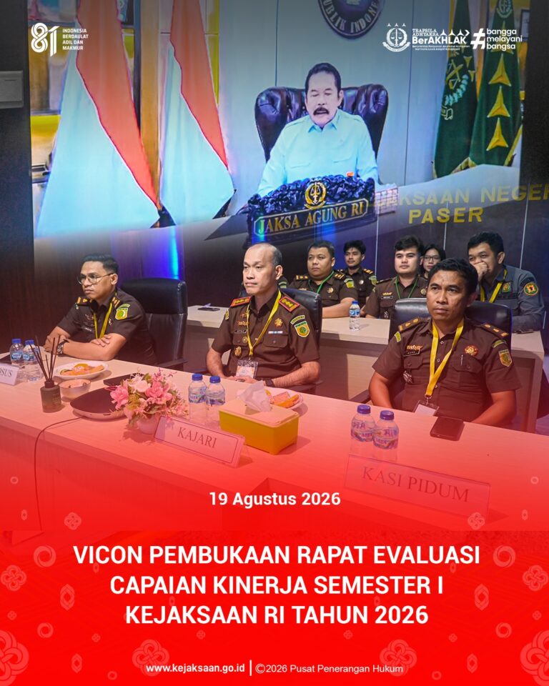 mengikuti Video Conference Pembukaan Rapat Evaluasi Capaian Kinerja Semester I Kejaksaan RI Tahun 2026.